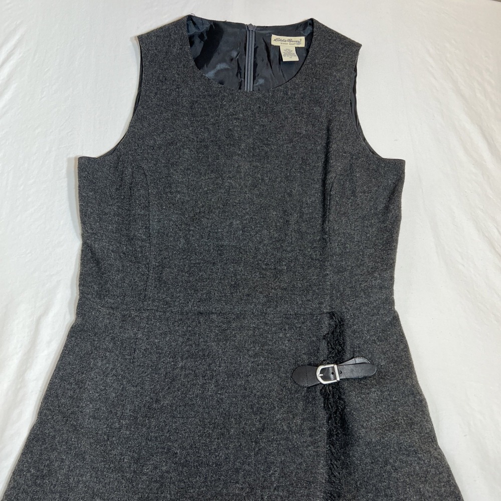 Eddie Bauer Womens Charcoal Gray Wool Blend Sleeveless Fringed Buckle Dress 12